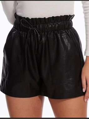 NWT small back faux leather high waisted shorts paperbag waist